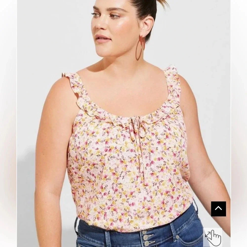 New Torrid Washable Crinkle‎ Gauze Ruffle Tie
Front Tank floral size 0X NWT